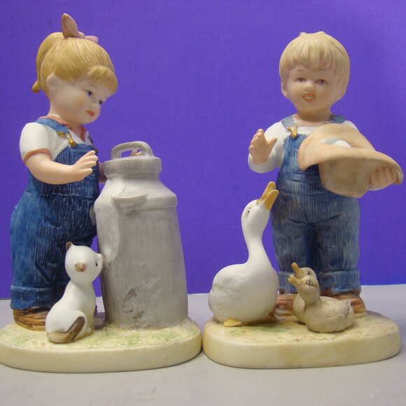 Vintage set of 1985 Denim Days #1509 and #1501 Pair Figurines Gathering kitten - Picture 1 of 16